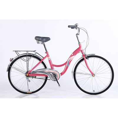 24 Cadre en acier à vitesse unique Vélo pour femmes Vélo de ville avec frein à disque à roues avant et arrière