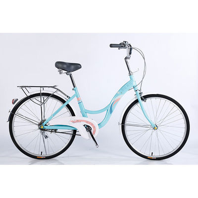 24 Cadre en acier à vitesse unique Vélo pour femmes Vélo de ville avec frein à disque à roues avant et arrière