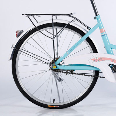 24 Cadre en acier à vitesse unique Vélo pour femmes Vélo de ville avec frein à disque à roues avant et arrière